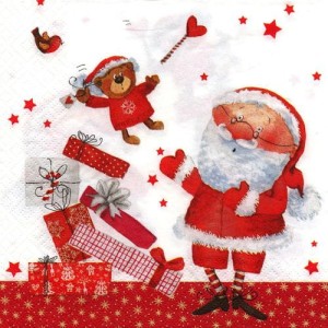 Serwetka do decoupage-Święty Mikołaj i prezenty