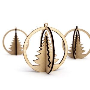 Drewniane bombki choinkowe -choinka 3D 3szt