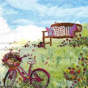 Serwetka do decoupage- rower na łące