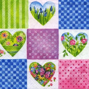 Serwetka do decoupage- zielono-wiosenne serca 6455