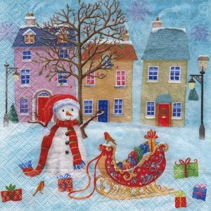 Serwetka do decoupage-bałwan i sanie