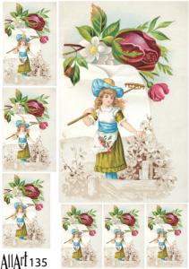 Papier decoupage 210x297mm A4 - AllArt 135 - ogrodniczka 5611