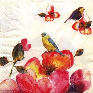 Serwetka do decoupage- ptaszki na różowych kwiatach 6468