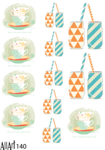 Papier decoupage 210x297mm A4 - AllArt 140 - filiżanki 5616