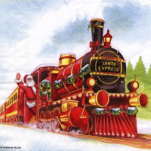 Serwetka do decoupage-lokomotywa z mikołajem