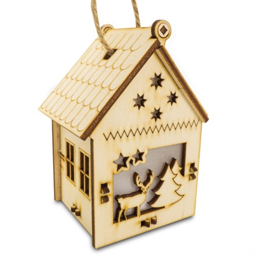 Deku - Latarenka Świąteczna drewniana Lampion na świeczkę LED 7x10x6 cm
