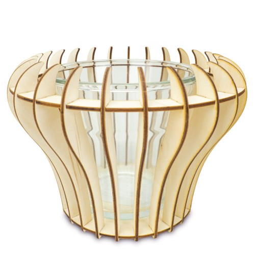 Deku - Wazon szklany + drewniany dekoracyjny Hermes 20x16 cm