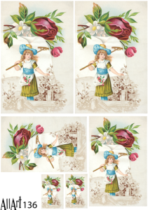 Papier decoupage 210x297mm A4 - AllArt 136 - ogrodniczka 5612