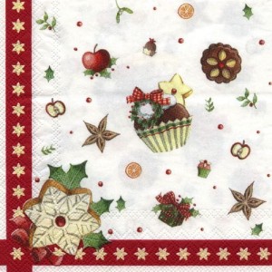 Serwetka do decoupage-Boże Narodzenie, babeczki, goździki
