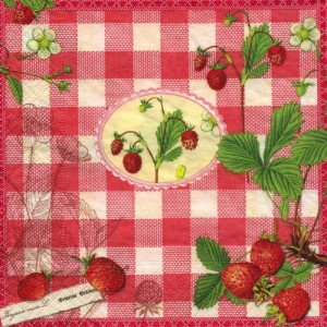 Serwetka do decoupage -poziomki na obrusie 5993