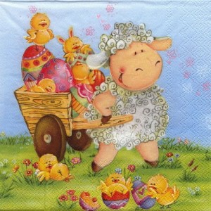 Serwetka do decoupage-baranek z wozem