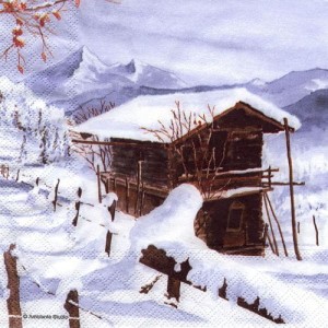 Serwetka do decoupage- domek pokryty śniegiem 6441