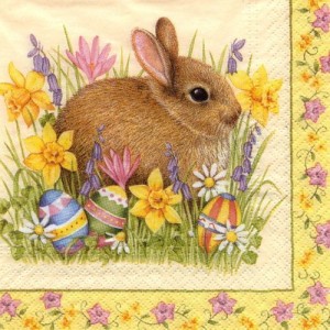 Serwetka do decoupage-królik w żonkilach 6056