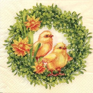 Serwetka do decoupage-kurczaczki w wianku z bukszpanu 6058